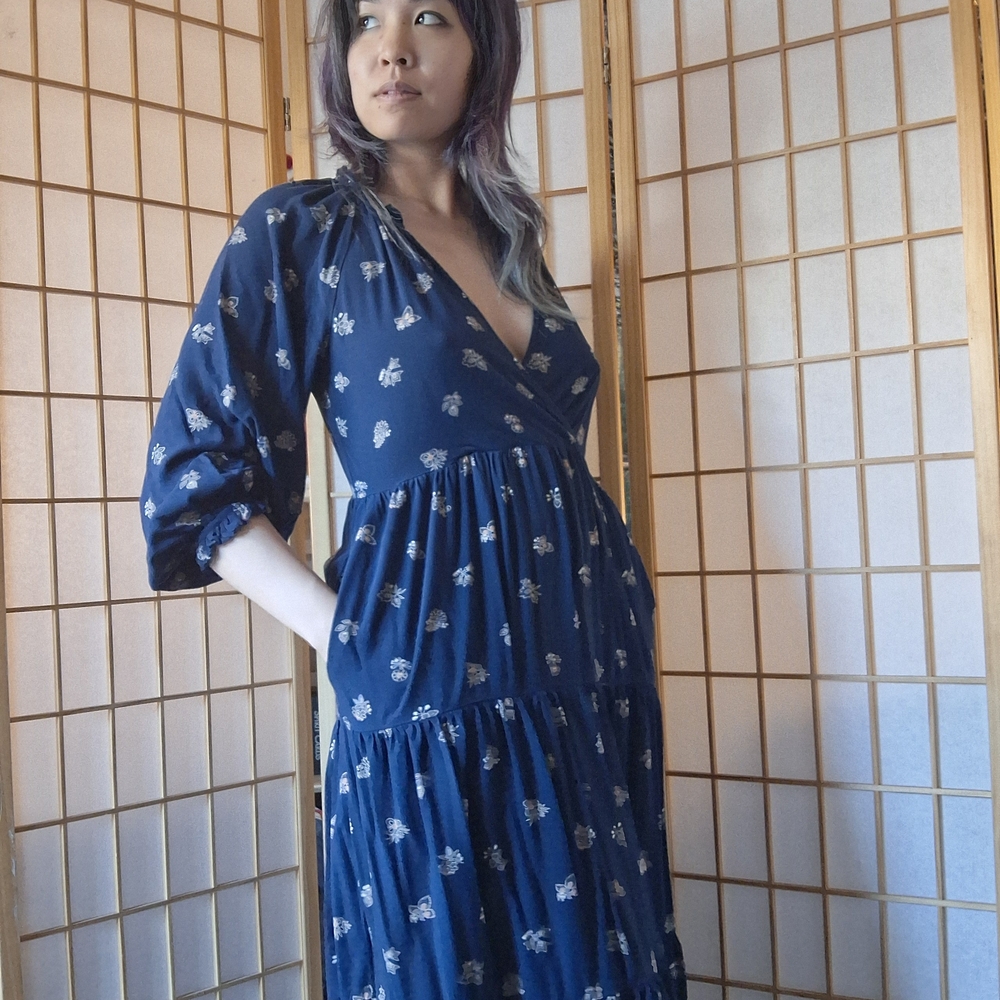 Elegant Blue Floral Women's Dress